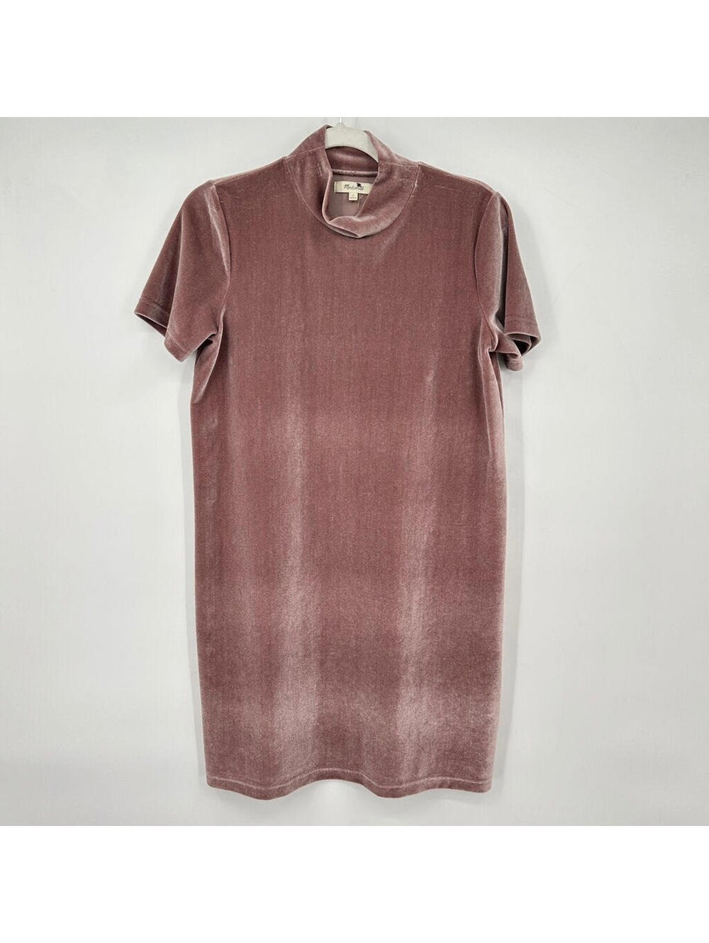 Women's Madewell Short Sleeve Velvet Mini Mock Neck Mauve Dress Small